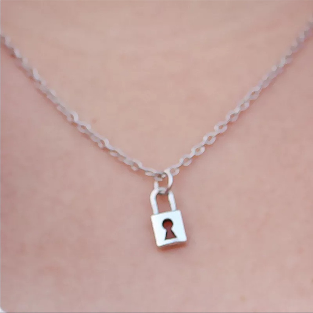 Dainty Silver Lock Charm Necklace